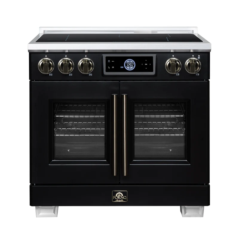 Maximus 36-Inch Induction range, French Door, 5 Cooking Zones, 5.36 cf. Convection Oven, Air Sous Vide, Air Fry Basket, Black