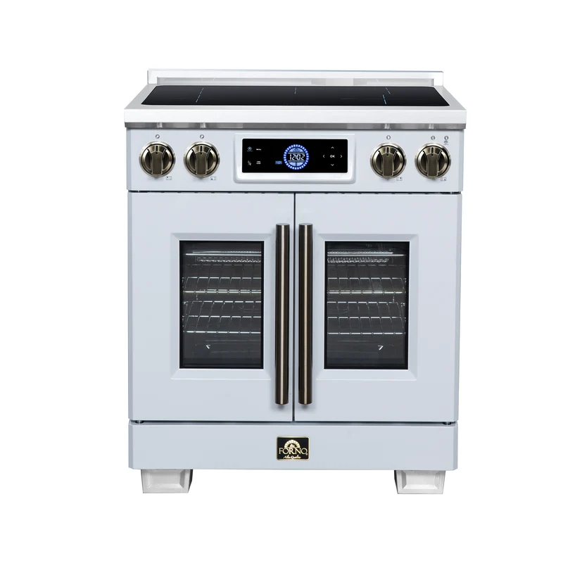 Maximus 30-Inch Induction range, French Door, 4 Cooking Zones, 4.32 cf. Convection Oven, Air Sous Vide, Air Fry Basket, White