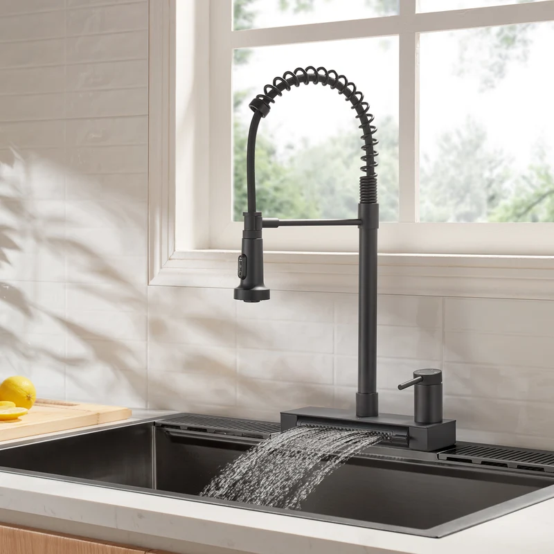 FORNO ACQUA 4 function pull-Down Waterfall Kitchen Faucet Black