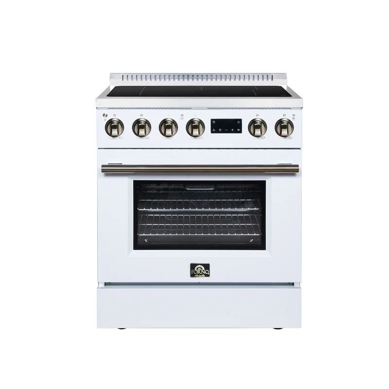 Torino 30 Inch Induction Range, 8,800W cooktop, 4.32 cf. True Convection Oven, Air Fry, Air Sous Vide, Smudge Resistant, White