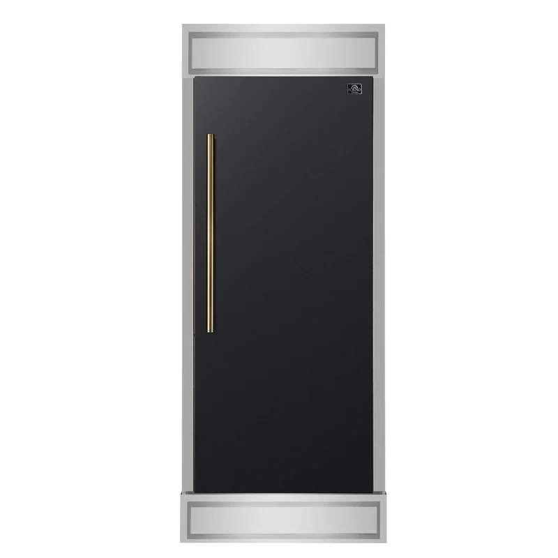 Forno Maderno 28-Inch Built-In Convertible Refrigerator in Black with Antique Brass Handle, 13.6 cu.ft. Right Swing with Decorative Grill - 32-Inch Wide