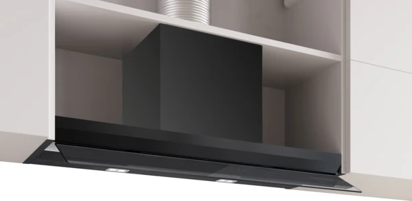 Série 6, Hotte design intégré, 90 cm, Noir avec finition en verre, Noir mat BOSCH DBB97DP60