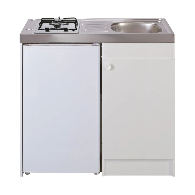 Kitchenette complète 100 cm + domino gaz + évier inox réversible + réfrigérateur top 4* 100M2P114DG