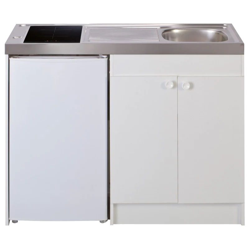 Kitchenette complète 120cm + domino vitro + évier inox réversible + réfrigérateur top 4* 120M2P114DV