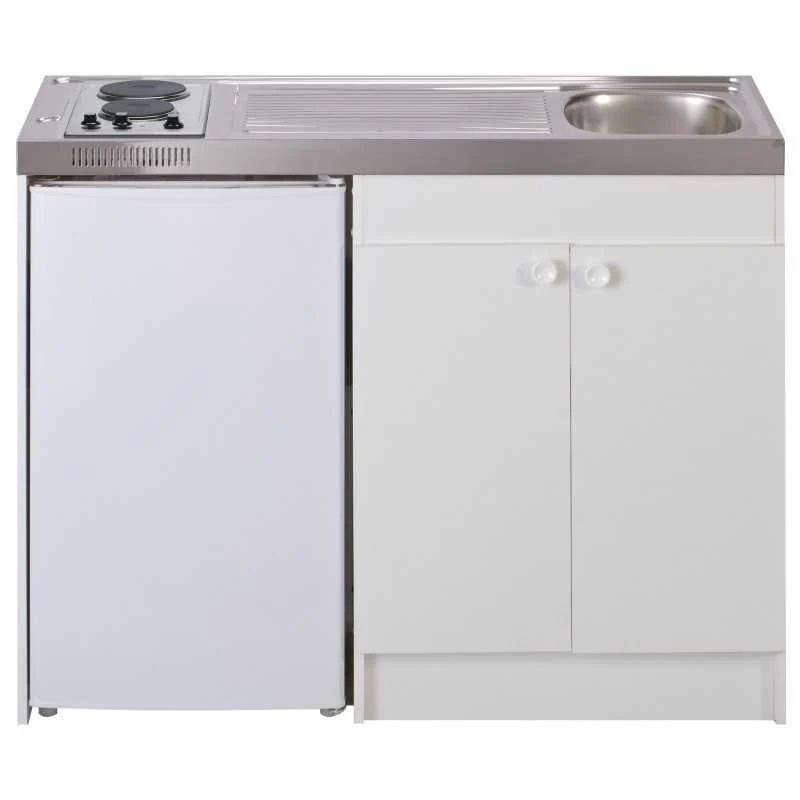 Kitchenette complète 140 cm + domino électrique avec minuteur + évier inox réversible + réfrigérateur top 4* 140M2P114DEM