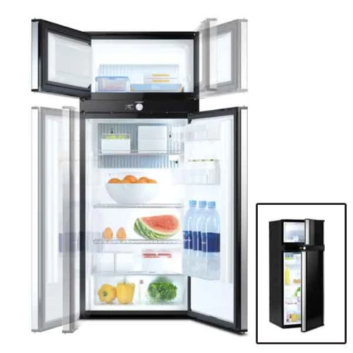 Réfrigérateur à absorption trimixte, 177 L, 12V - 230V-GAZ, noire, porte a double charnière, Dometic RMD 10.5XT