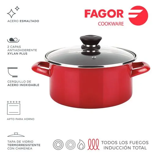 Cocotte FAGOR OPTIMAX + Couvercle Ø24 rouge mat
