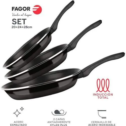 Ensemble de poêles FAGOR OPTIMAX Ø20 Ø24 Ø28 noir