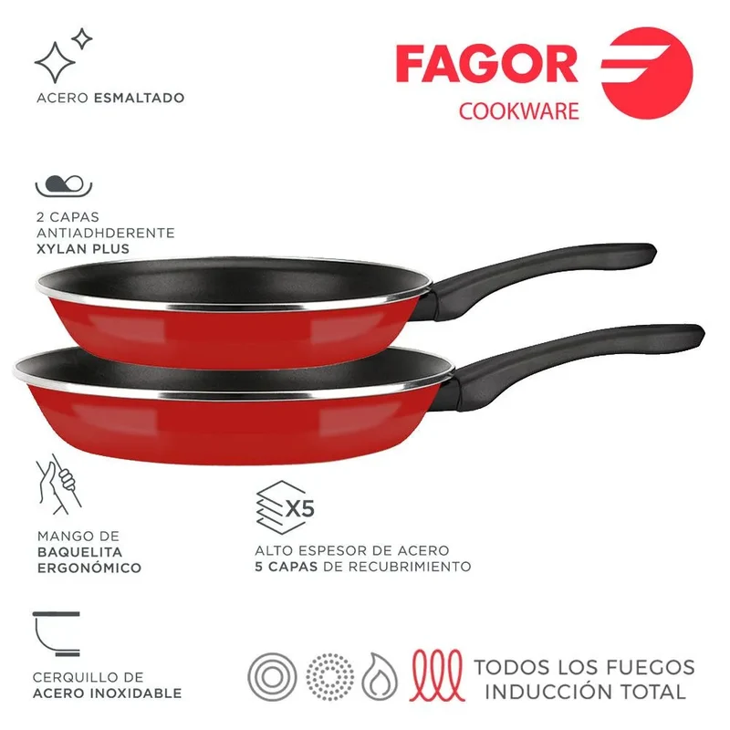 Ensemble de poêles FAGOR OPTIMAX Ø20 Ø24 rouge mat