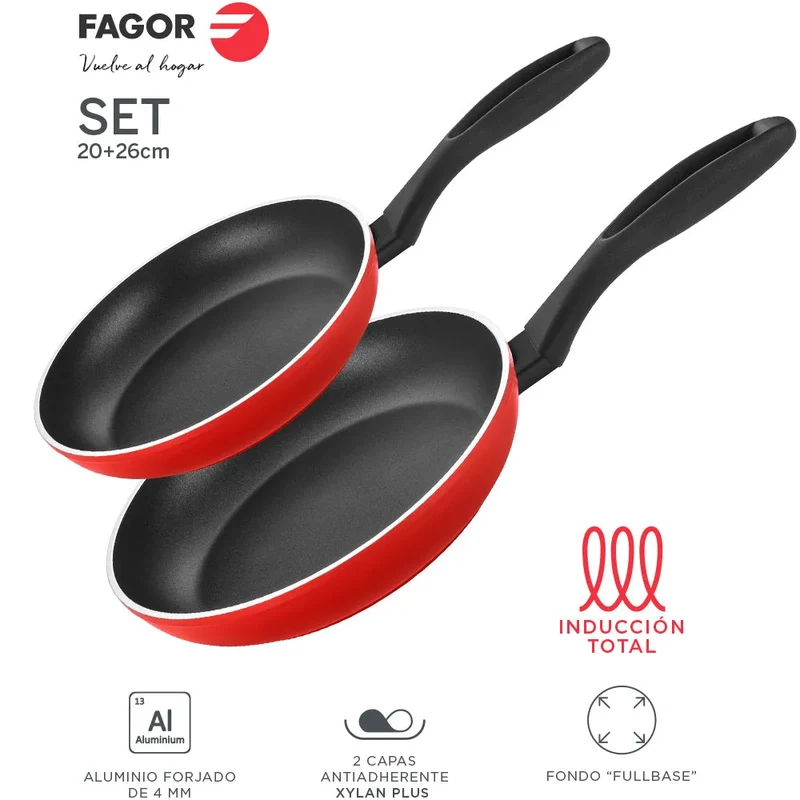 Ensemble de poêles FAGOR STIM Ø18 Ø22 Ø26 rouge