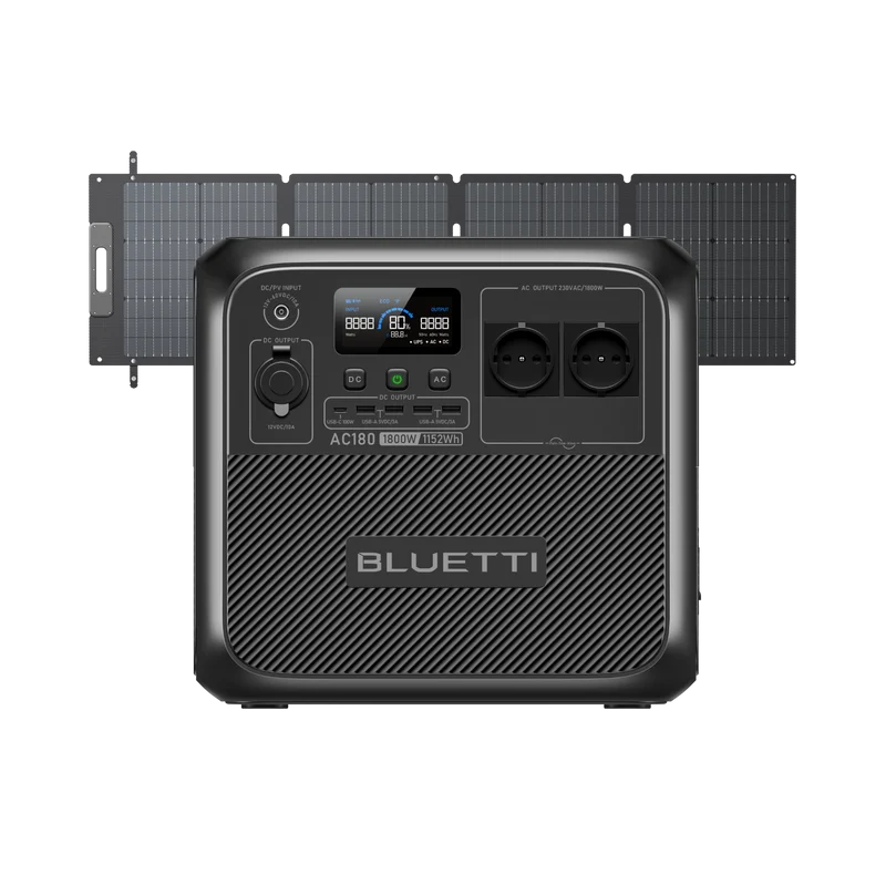 BLUETTI AC180+200W Kit solaire | 1 800 W, 1 152 Wh, 200 W générateur solaire
