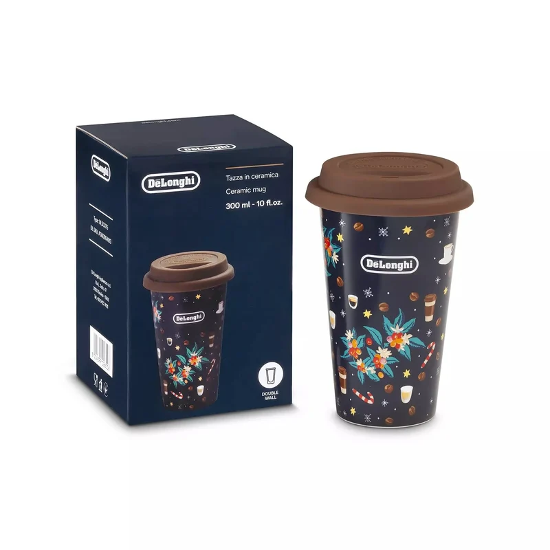 DeLonghi tasse thermique en céramique avec couvercle en silicone Christmas 300 ml DLSC075
