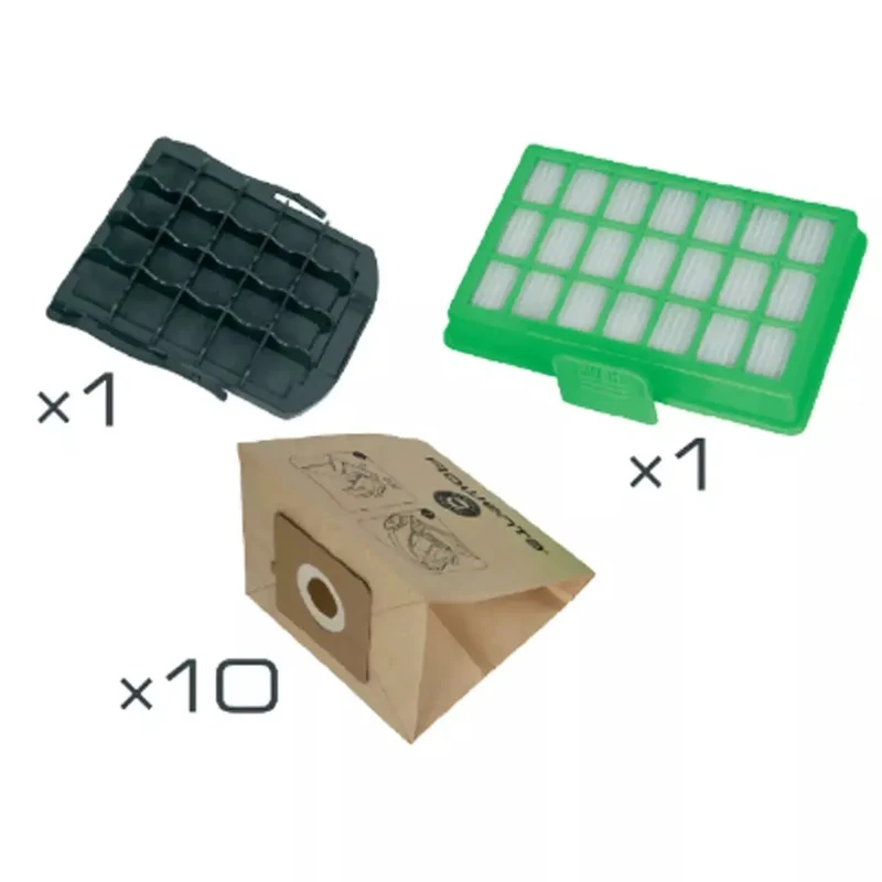 10 sacs en papier + 1 filtre haute filtration + 1 filtre d'entrée d'air aspirateur Rowenta Power Space ZR007001