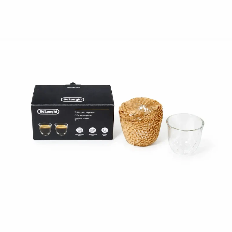 DeLonghi Verres à Café Espresso AS00009914 - Ensemble de 2 Verres à Double Paroi en Verre Borosilicaté 90ml